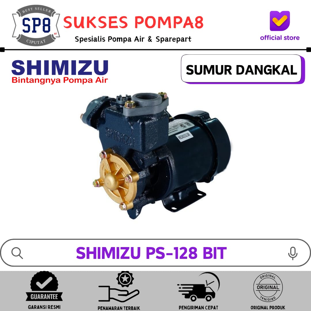 Pompa Air Shimizu PS-128 BIT Non Otomatis / Pompa Air Sumur Dangkal