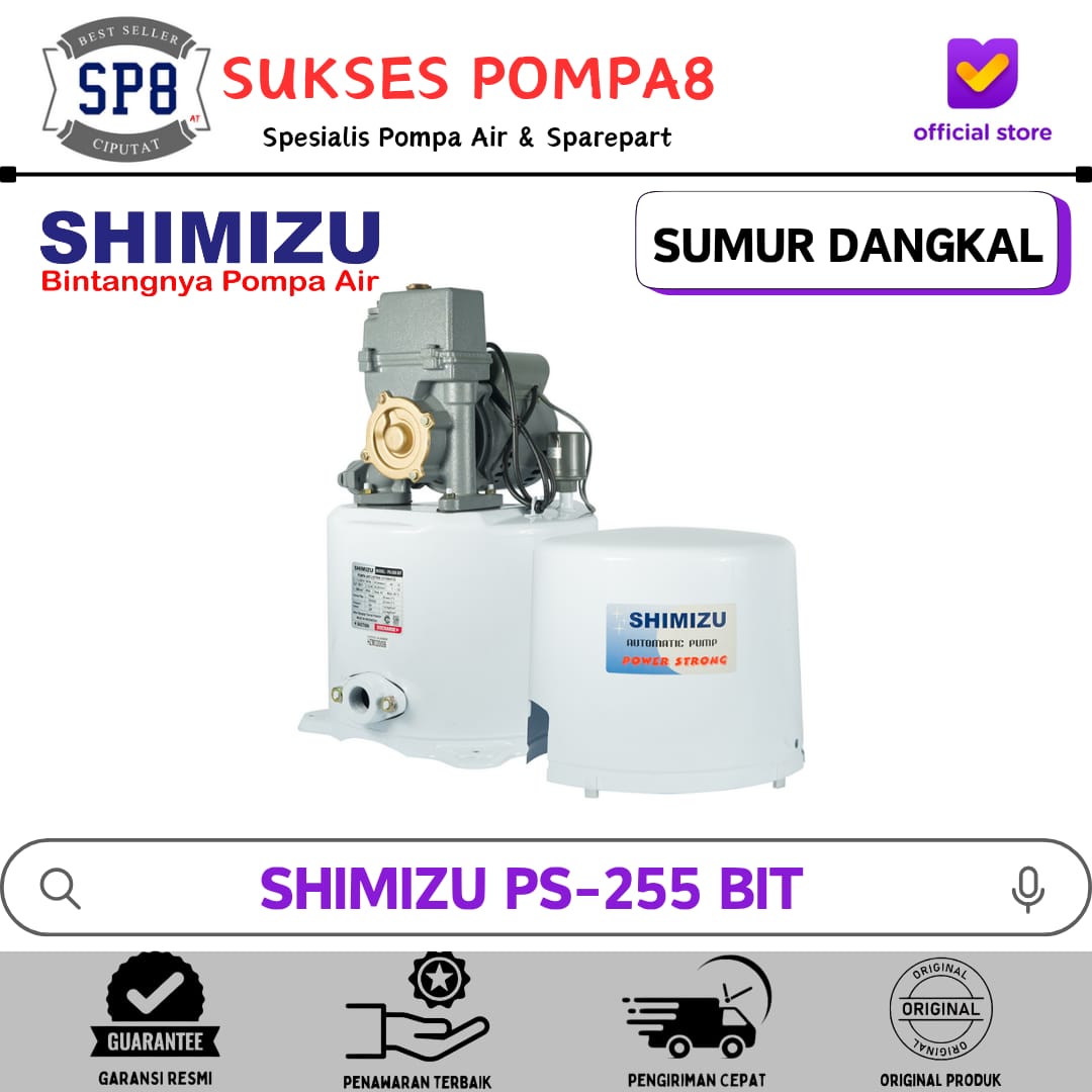 Pompa Air Shimizu PS-255 BIT Otomatis / Pompa Air Sumur Dangkal