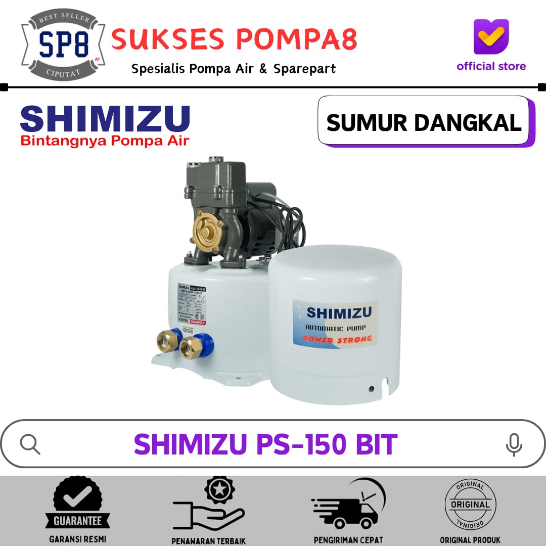 Pompa Air Shimizu PS-150BIT Otomatis / Pompa Air Sumur Dangkal