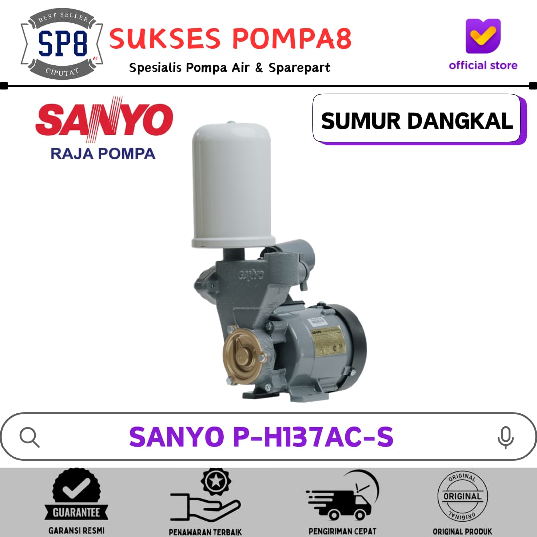 Pompa Air SANYO P-H137AC-S Otomatis / Pompa Air Sumur Dangkal