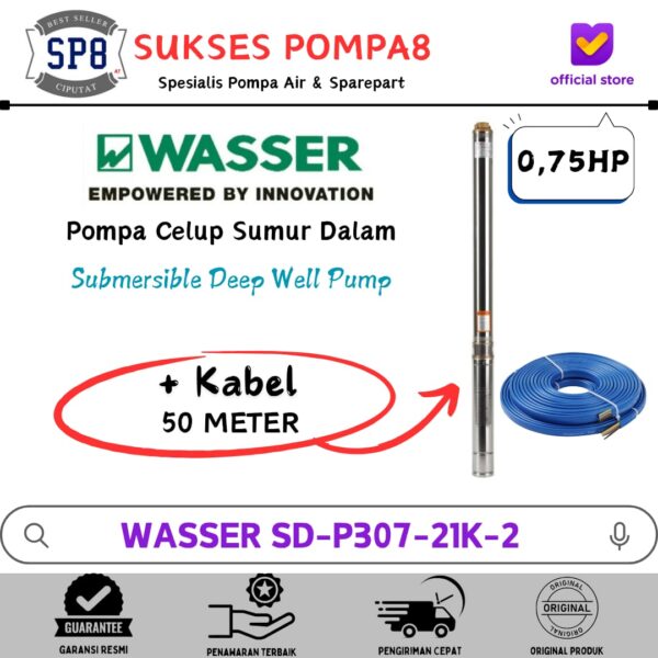 Submersible Pump WASSER 0,75HP 3" SD-P307-21K-2 + Kabel / Pompa Satelit