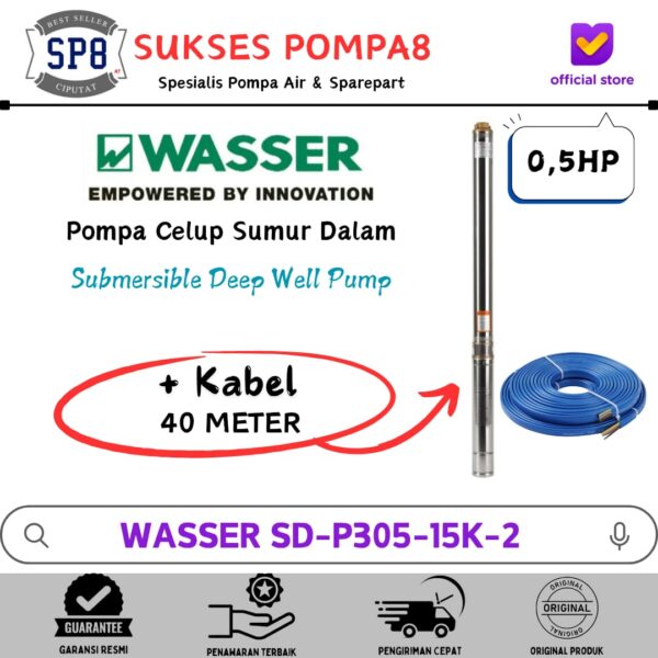 WhatsApp Image 2026-06-20 at 11.16.54 Submersible Pump WASSER 0,5HP 3" SD-P305-15K-2 + Kabel / Pompa Satelit