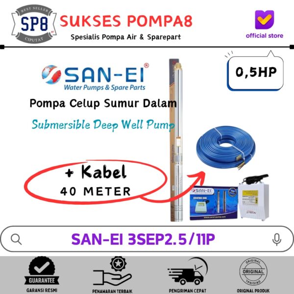 WhatsApp Image 2026-06-22 at 12.35.02 Submersible Pump SAN-EI 0,5HP 3" 3SEP2.5/11 + Kabel 40 Meter / Pompa Satelit