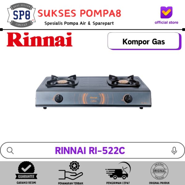 RINNAI RI-522C Kompor Gas 2 Tunggu Ceflon Kuningan