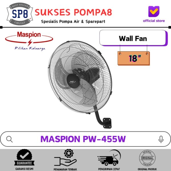 Maspion Power Fan PW-455W / Kipas Angin Dinding 18 Inch / Wall Fan
